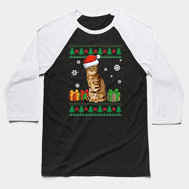 Funny Cat Cute Cat Santa hat Ugly Christmas Sweater Baseball T-Shirt by TeeBlade